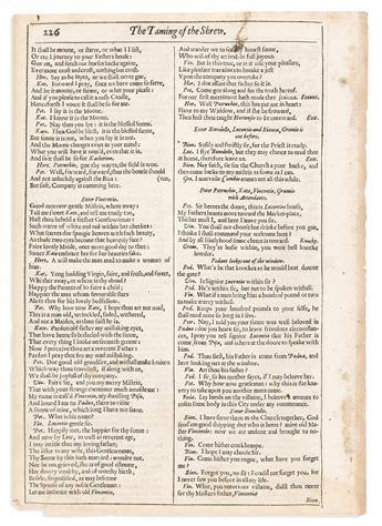 Shakespeare, William (1564-1616) The Taming of the Shrew, Single Leaves Extracted from the First, Second & Fourth Folios.